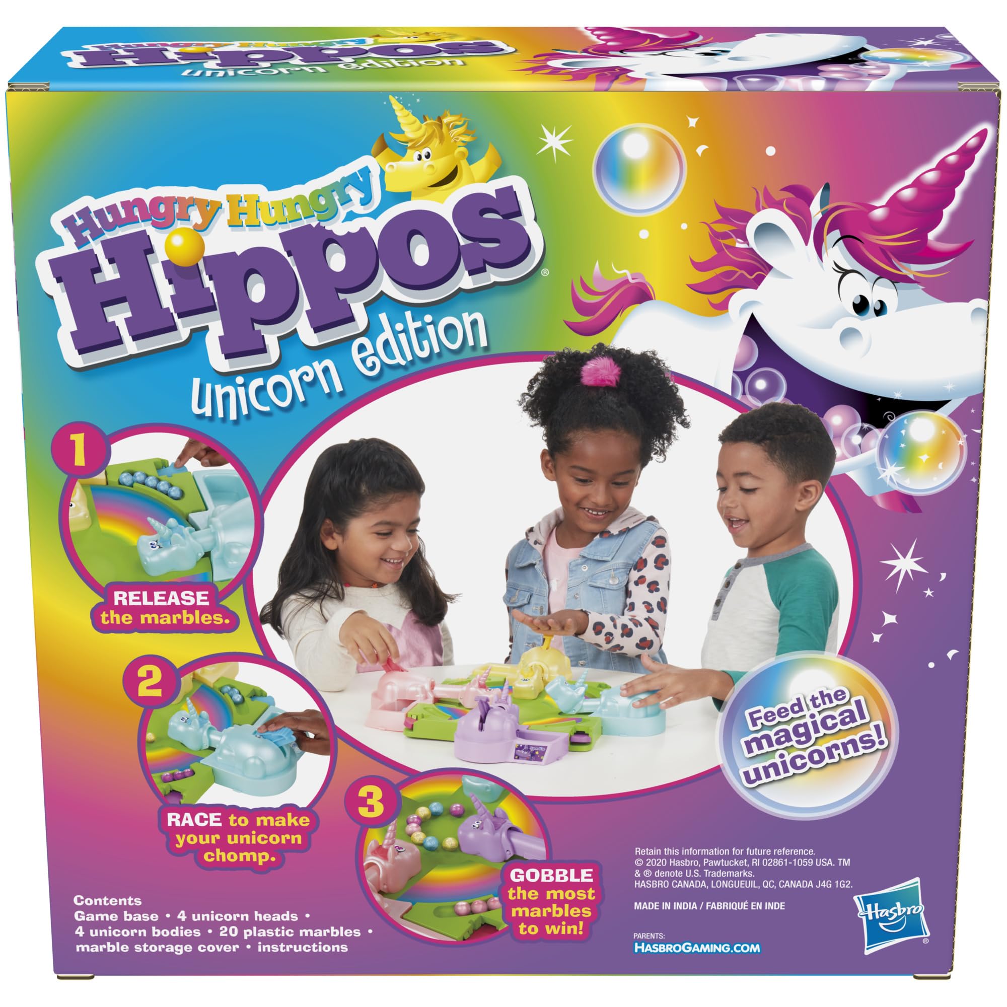 Hasbro Gaming Hungry Hippos Unicorn Edition Pre-School Board Game for Kids Ages 4 and Up; 2-4 Players, Easter Gifts for Boys and Girls (Amazon Exclusive) - Image 3