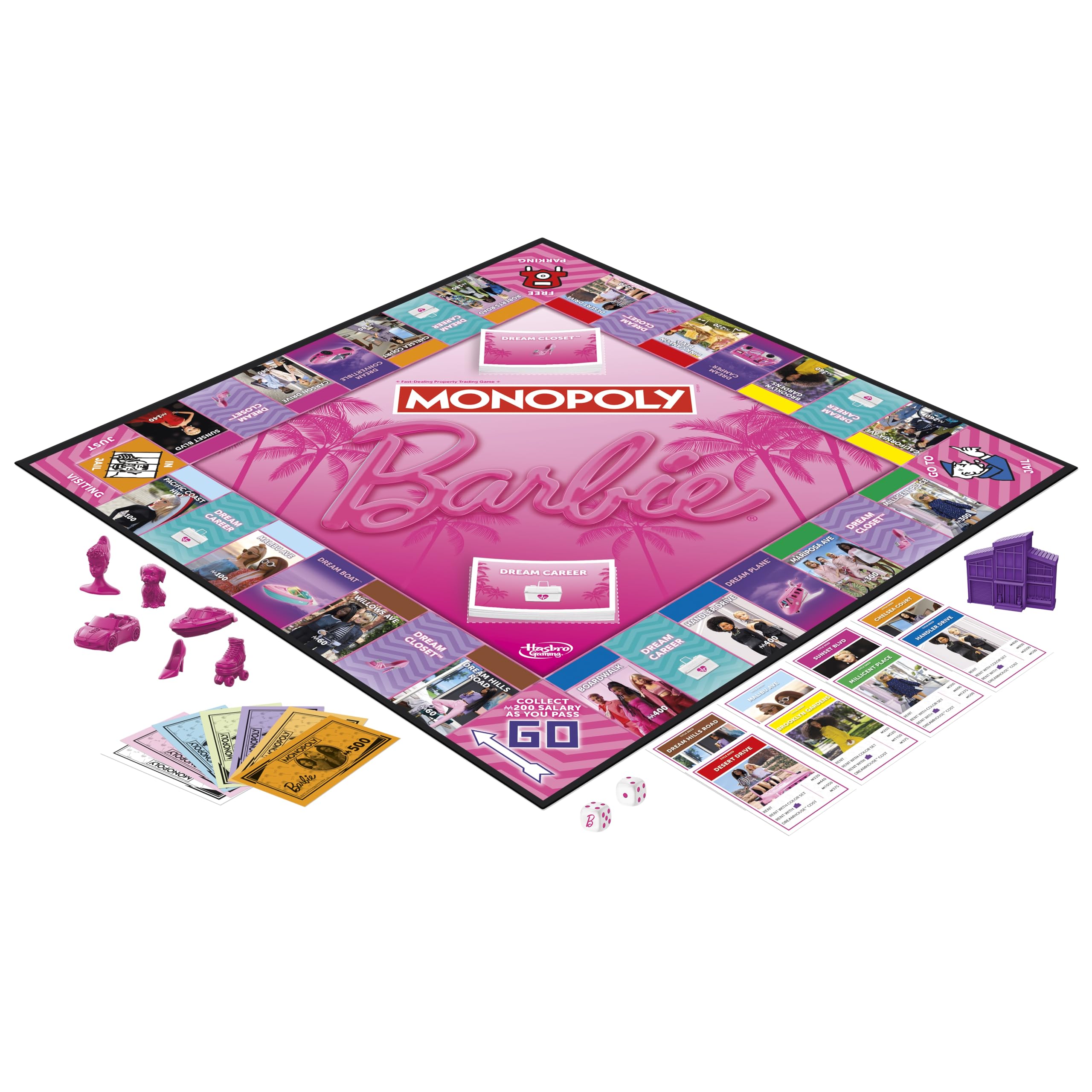 Monopoly: Barbie Edition Board Game, Ages 8+, 2-6 Players, Fun Family Games for Kids and Adults, with 6 Barbie-Themed Pink Zinc Tokens, Kids Gifts - Image 15