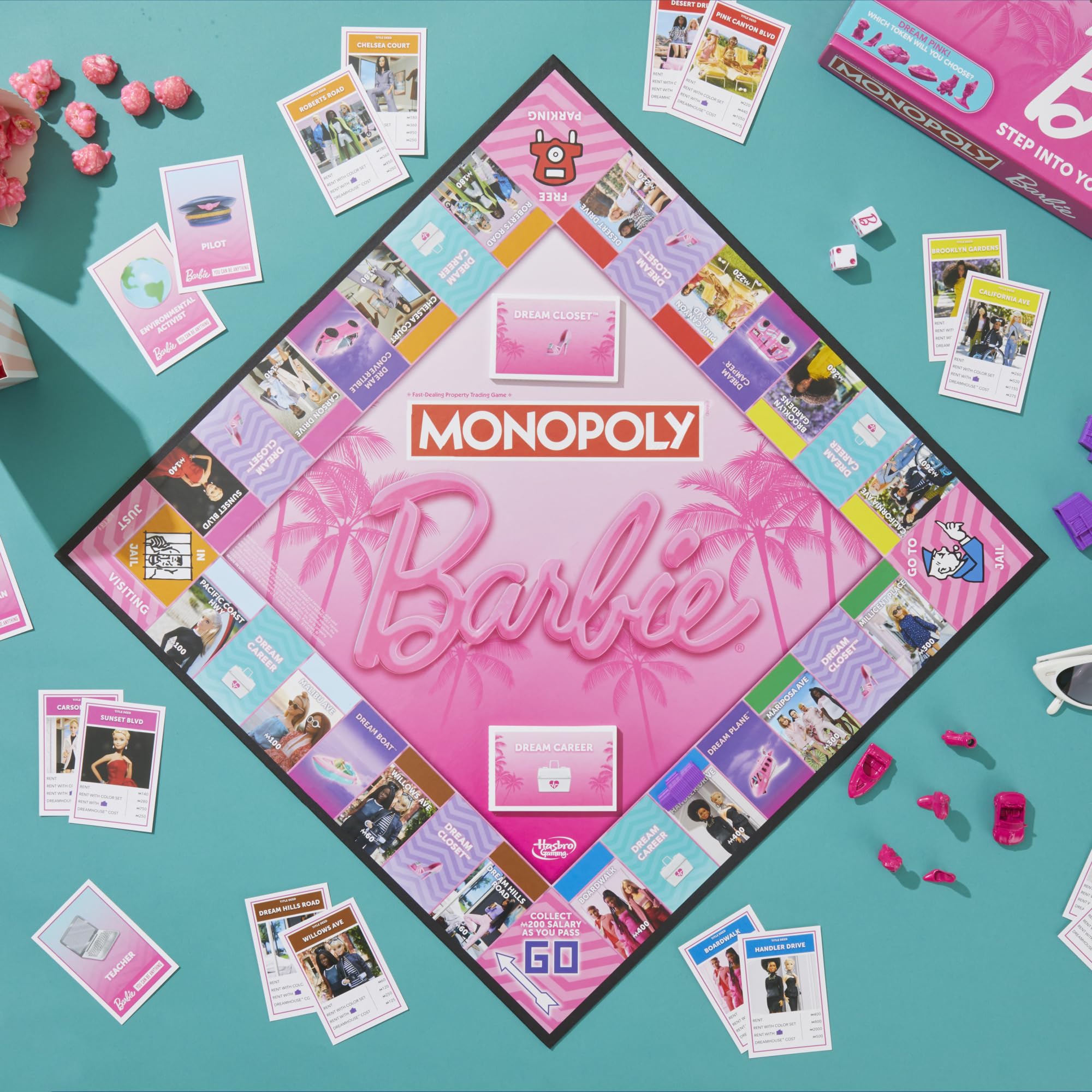 Monopoly: Barbie Edition Board Game, Ages 8+, 2-6 Players, Fun Family Games for Kids and Adults, with 6 Barbie-Themed Pink Zinc Tokens, Kids Gifts - Image 3
