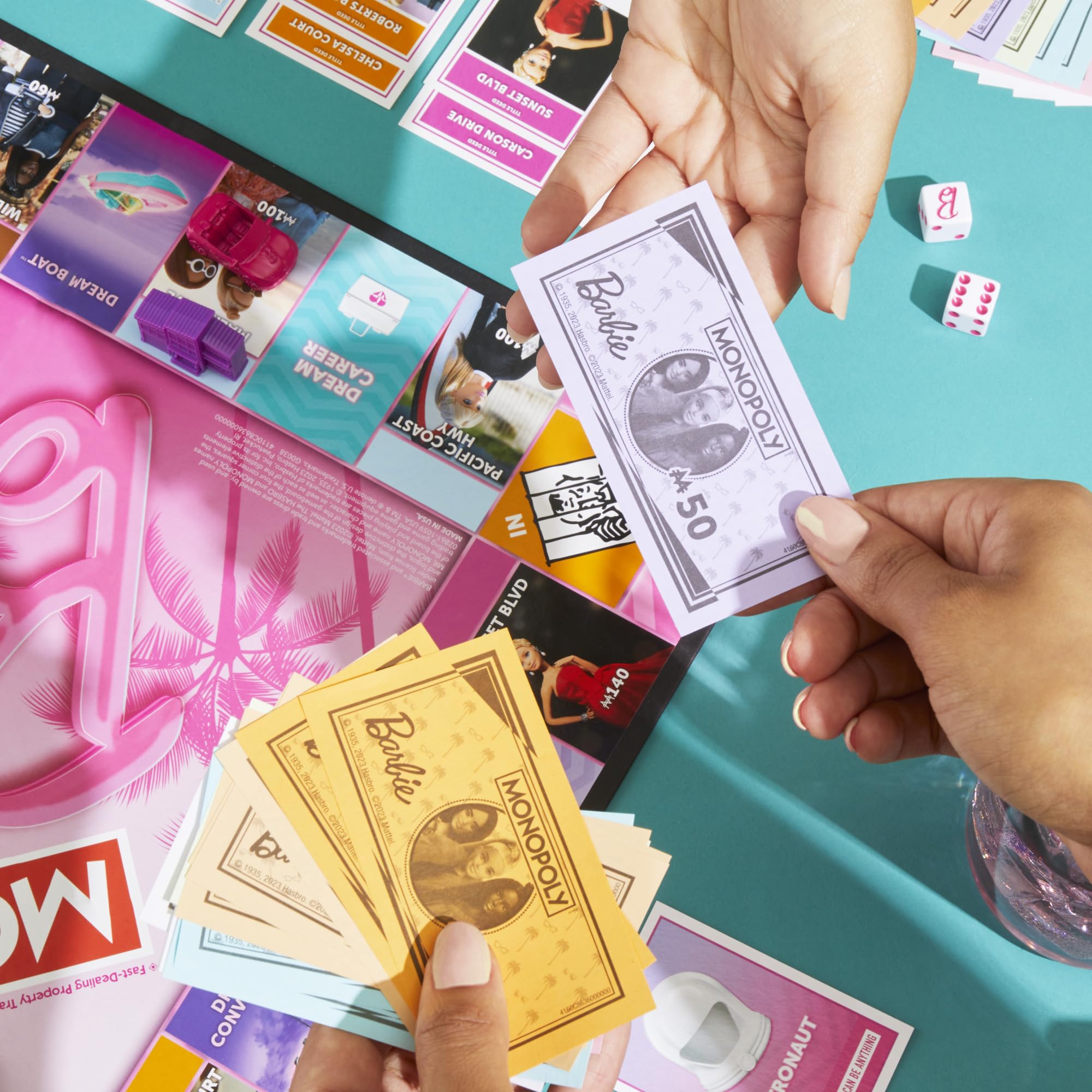 Monopoly: Barbie Edition Board Game, Ages 8+, 2-6 Players, Fun Family Games for Kids and Adults, with 6 Barbie-Themed Pink Zinc Tokens, Kids Gifts - Image 4