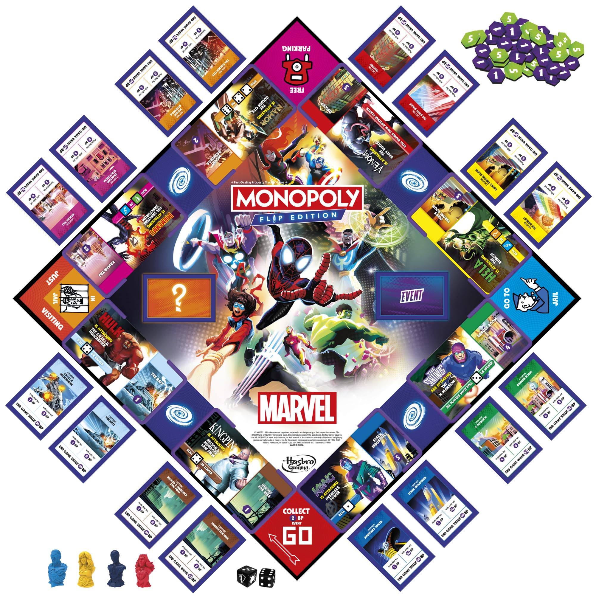 Monopoly Flip Edition: Marvel Board Game | Ages 8 and Up | 2 to 4 Players | Family Board Games for Kids, Teens, and Adults - Image 15